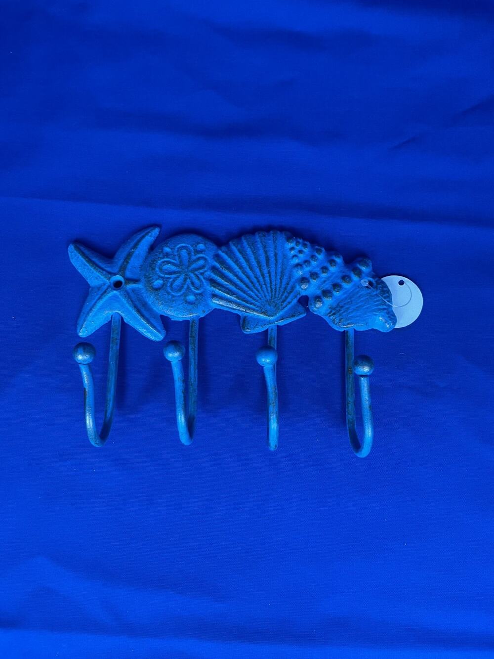 Cast Iron Coastal Seashell Wall Hook Rack - Distressed Blue